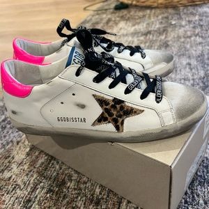 Authentic White/ leopard/ fuchsia Golden Goose sneakers